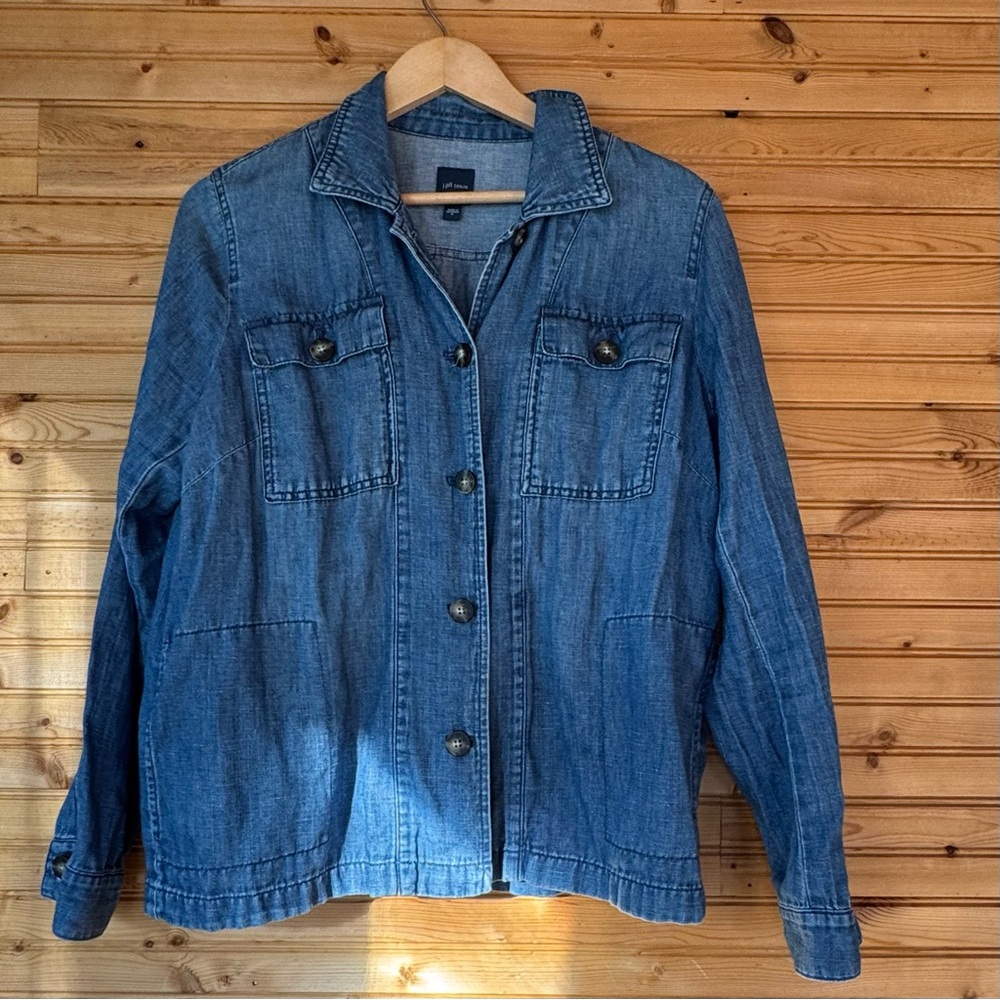 J. Jill Chore Coat Shacket Denim Women's Size Medium Casual Chic Boho Cozy Linen